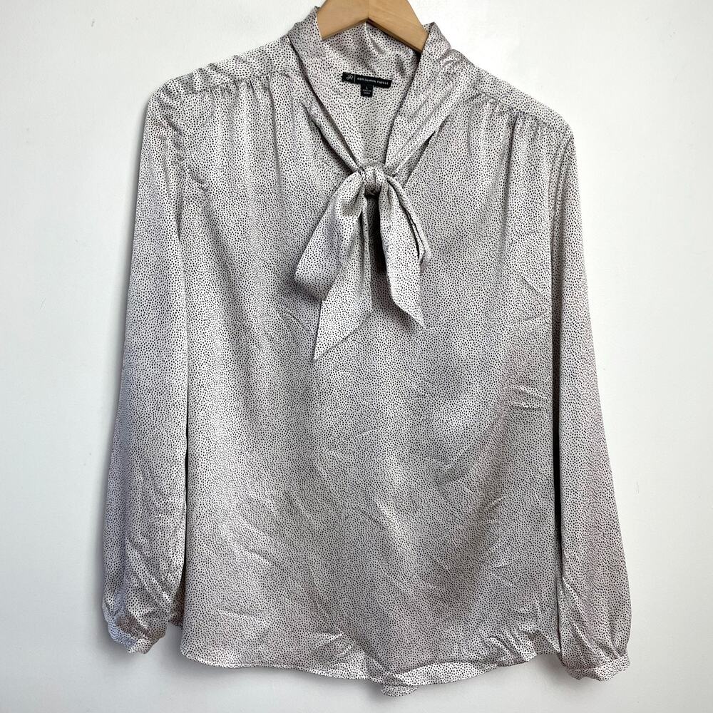 Adrianna Papell Micro Polka Dot Blouse Large Pussybow Tie Neck Office Interview